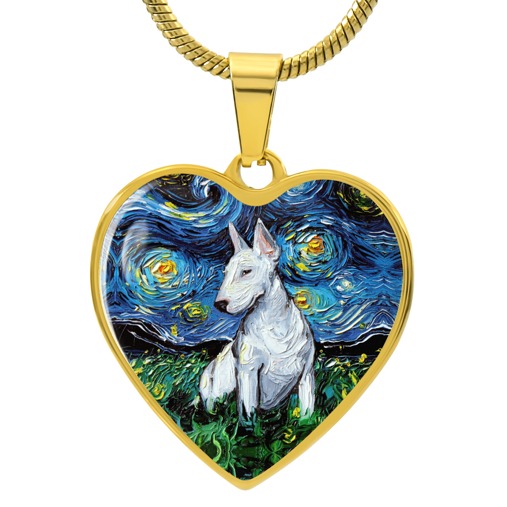 Bull Terrier Starry Night Heart Necklace