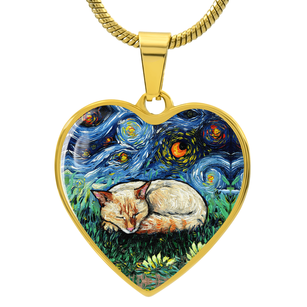 Flamepoint Siamese Starry Night Heart Necklace
