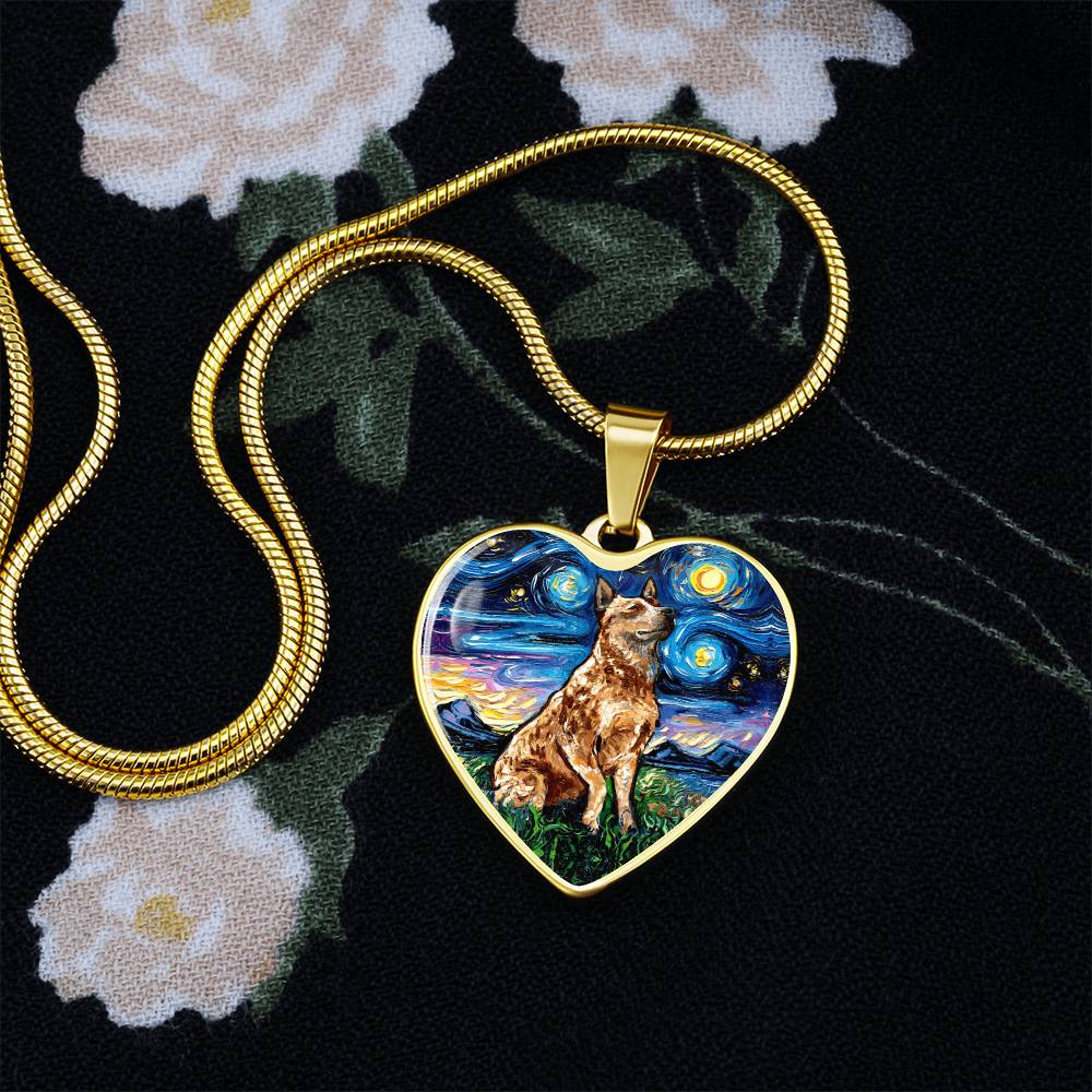 Red Heeler Starry Night Heart Necklace