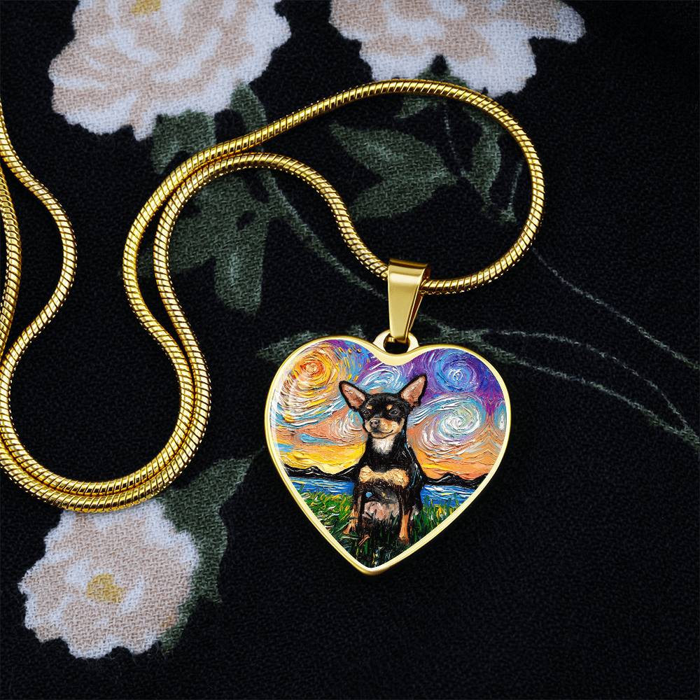 Black and Tan Chihuahua Starry Night Heart Necklace