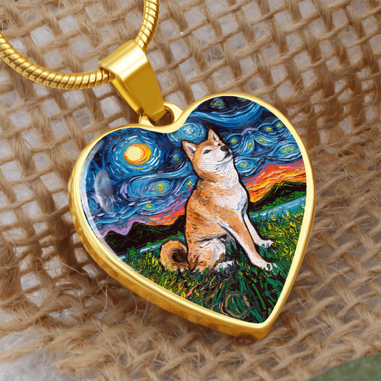 Shiba Inu Starry Night Heart Necklace