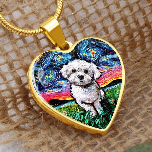 Maltipoo Starry Night Heart Necklace