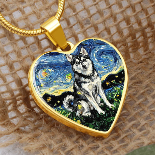 Alaskan Klee Kai Starry Night Heart Necklace