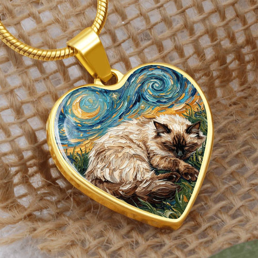 Sleepy Birman Night Heart Necklace