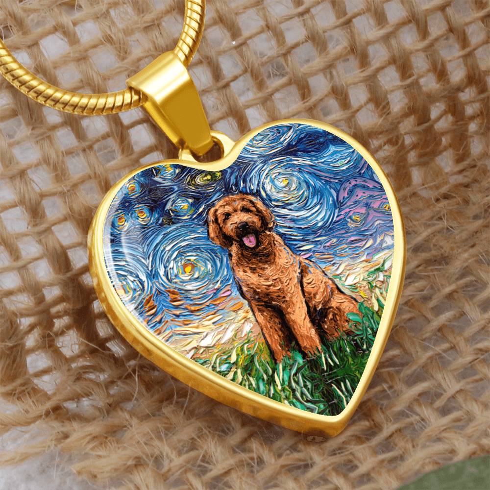 Apricot Goldendoodle Starry Night Heart Necklace