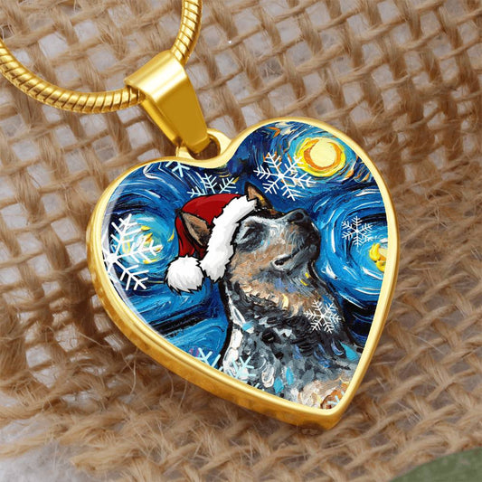 Blue Heeler Christmas Heart Necklace