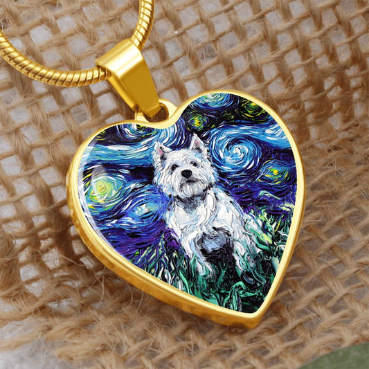 Westie Starry Night Heart Necklace