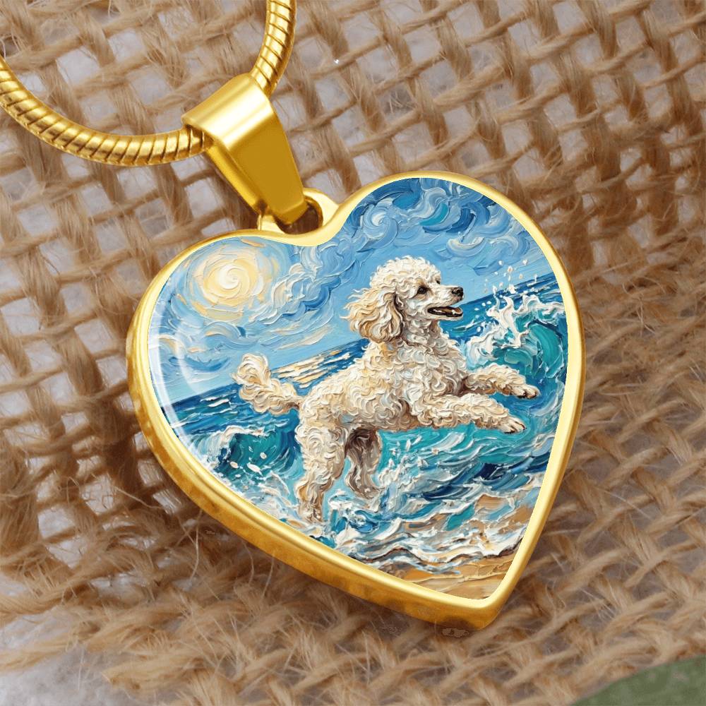Beach Day - White Toy Poodle Heart Necklace