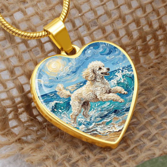 Beach Day - White Toy Poodle Heart Necklace