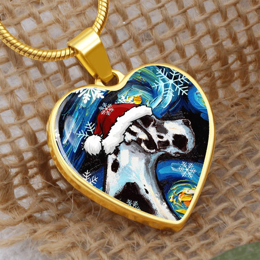 Harlequin Great Dane Christmas Heart Necklace