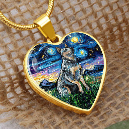 Blue Heeler Starry Night Heart Necklace