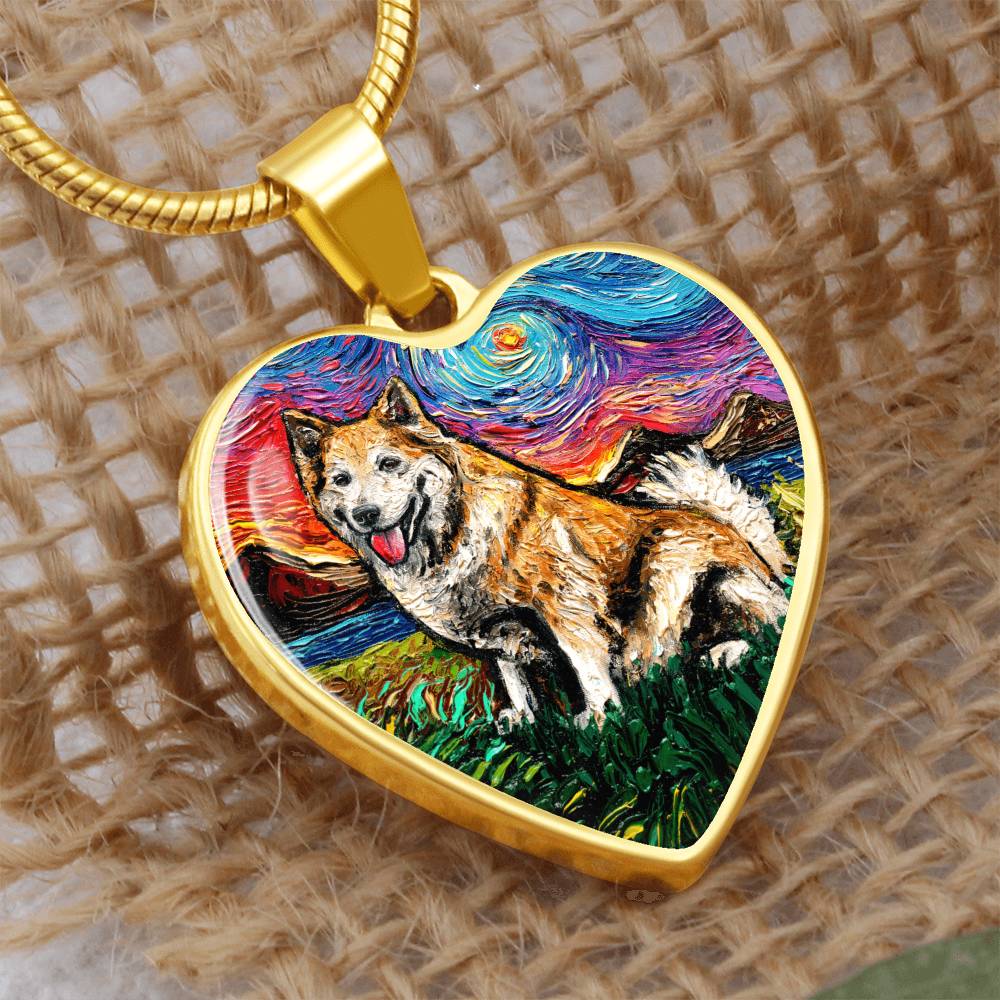 Icelandic Sheepdog Starry Night Heart Necklace