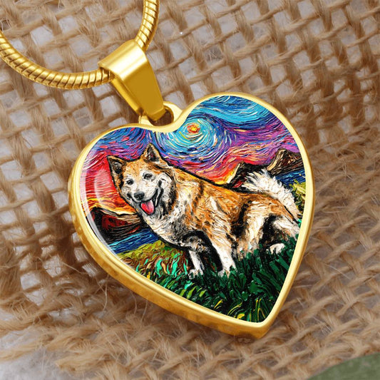 Icelandic Sheepdog Starry Night Heart Necklace