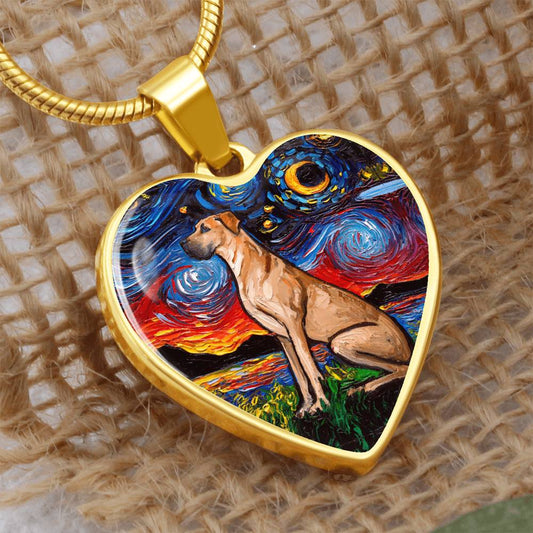 Fawn Great Dane Starry Night Heart Necklace