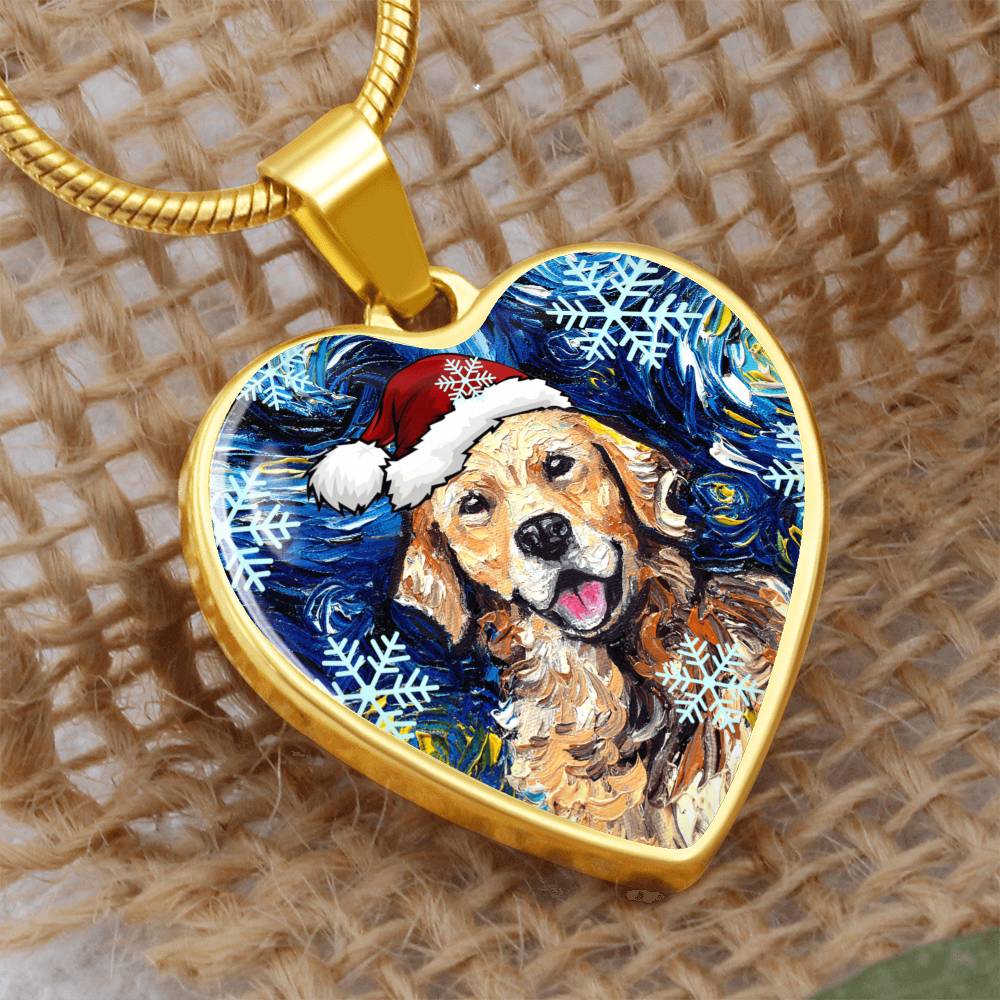 Golden Retriever Christmas Heart Necklace