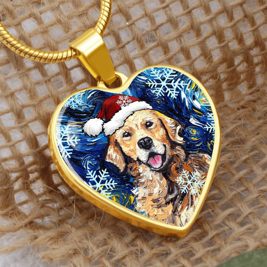 Golden Retriever Christmas Heart Necklace