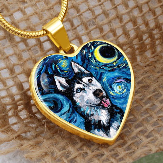 Happy Husky Starry Night Heart Necklace