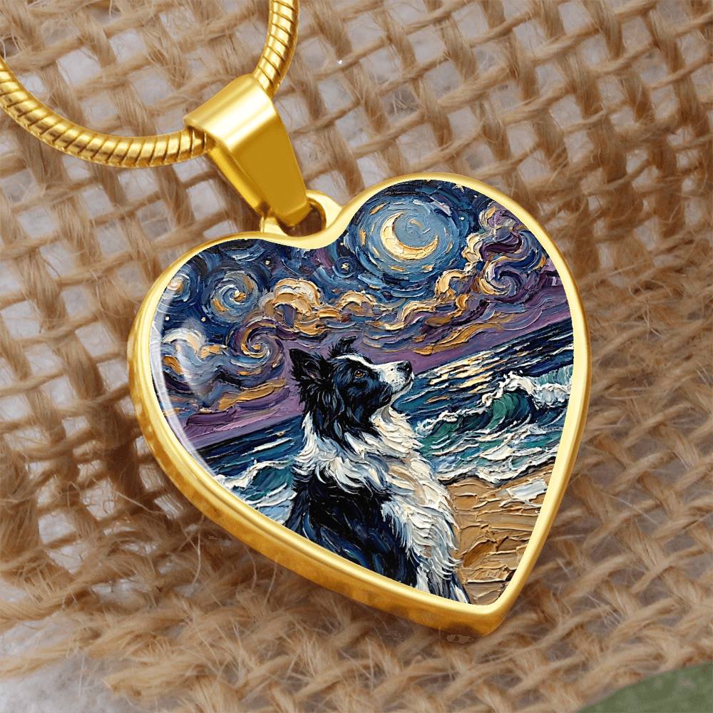 Border Collie Portrait Heart Necklace