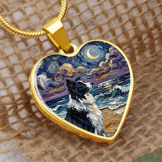 Border Collie Portrait Heart Necklace