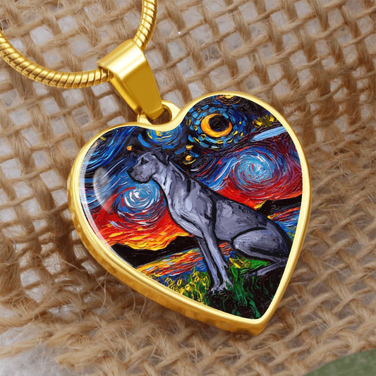 Blue Great Dane Starry Night Heart Necklace