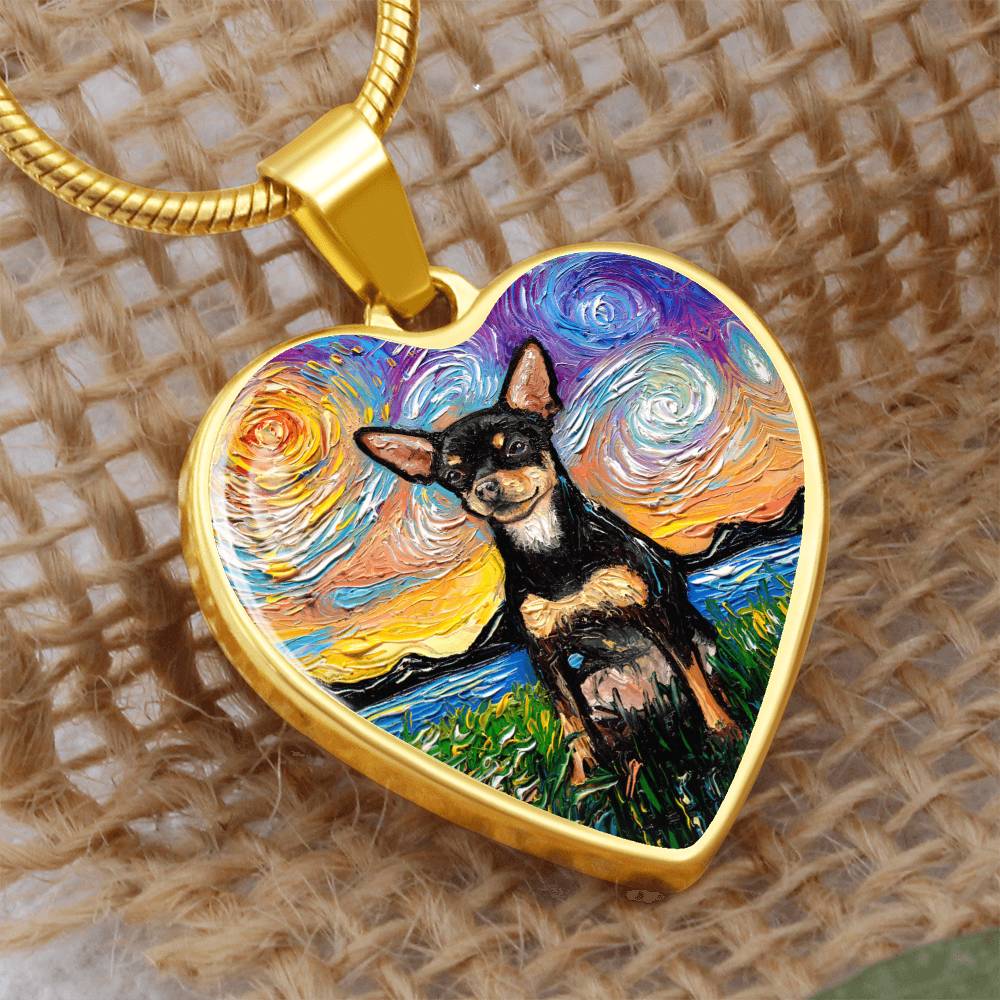 Black and Tan Chihuahua Starry Night Heart Necklace