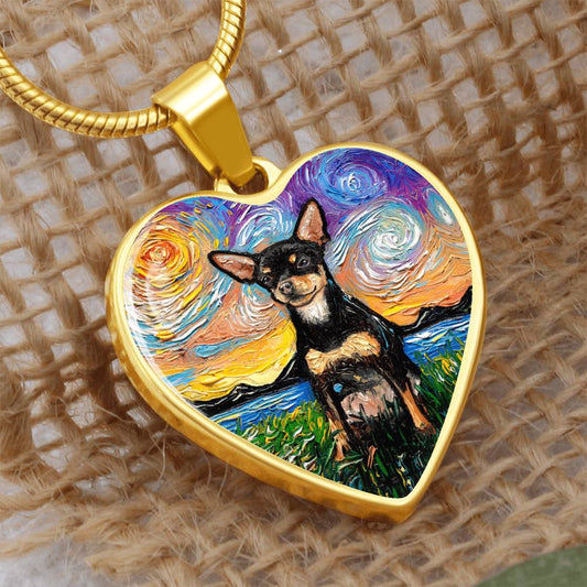 Black and Tan Chihuahua Starry Night Heart Necklace