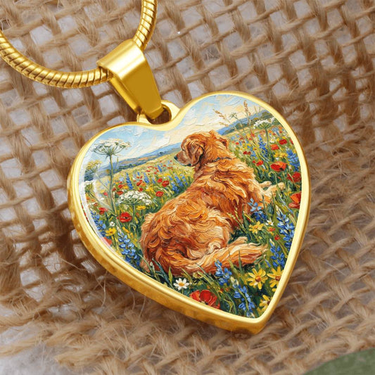 Amongst The Flowers - Golden Retriever Heart Necklace