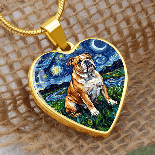 Bulldog Night Heart Necklace