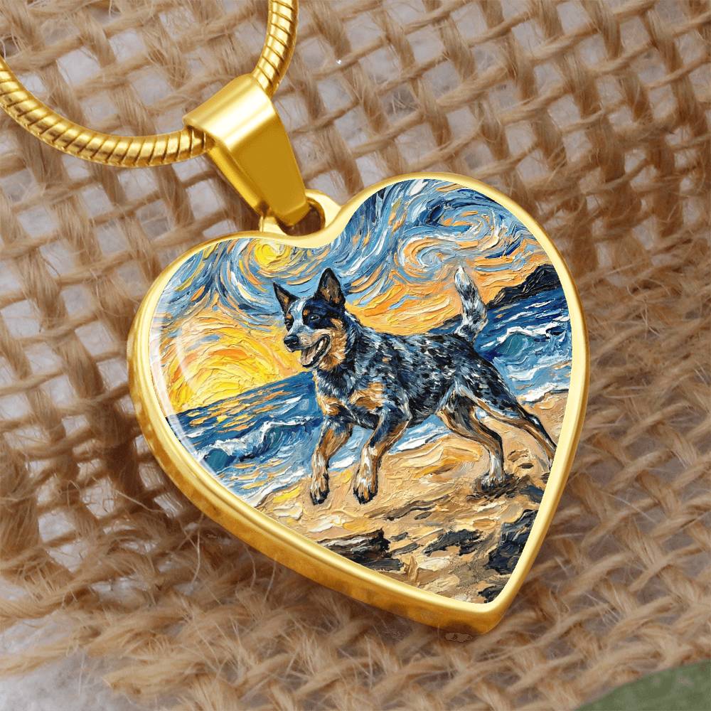 Frolicking Blue Heeler Heart Necklace