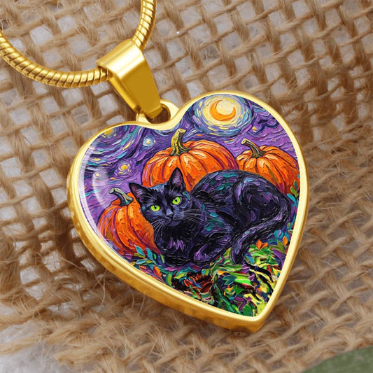 Harvest Moon Black Cat Heart Necklace
