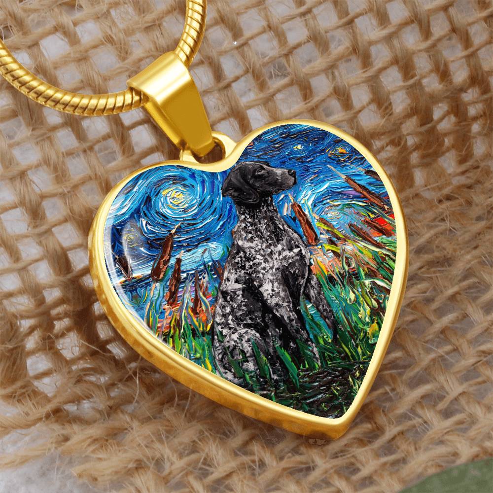 Black German Short Hair Pointer Starry Night Heart Pendant