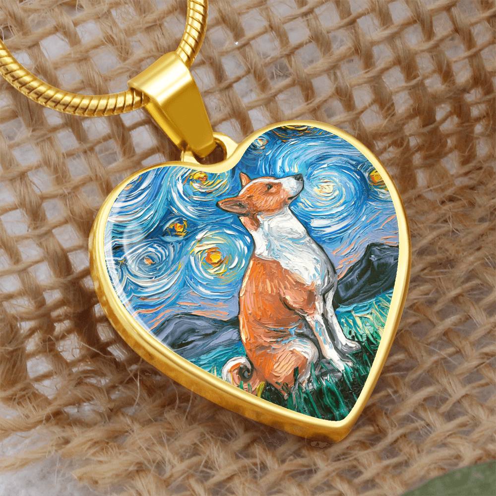 Basenji Starry Night Heart Necklace