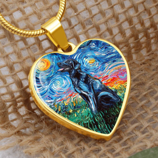 Black Labrador Starry Night Heart Necklace