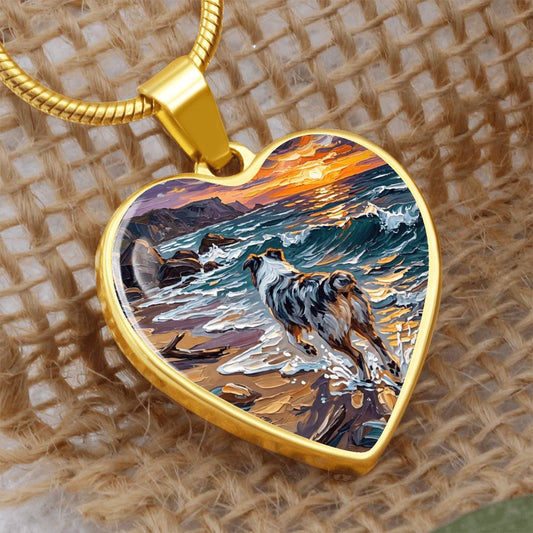 Beach Day - Merle Aussie Shepherd Heart Necklace