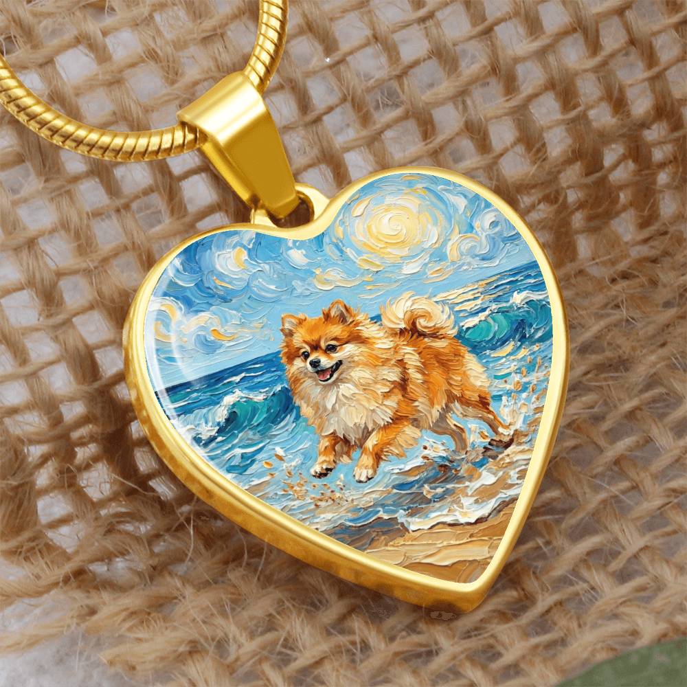Beach Day - Pomeranian Heart Necklace