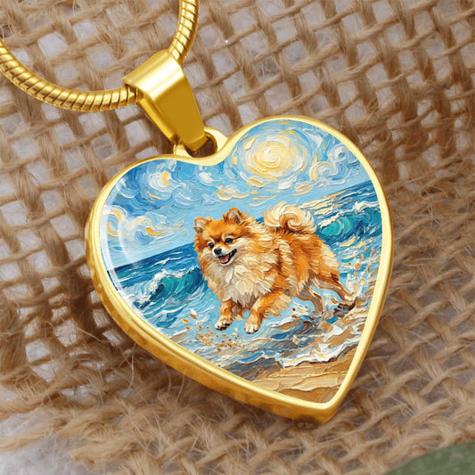 Beach Day - Pomeranian Heart Necklace