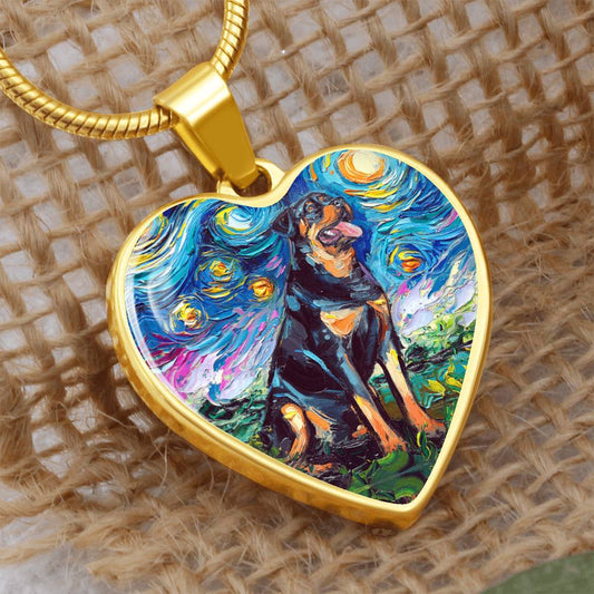 Rottweiler Starry Night Heart Necklace