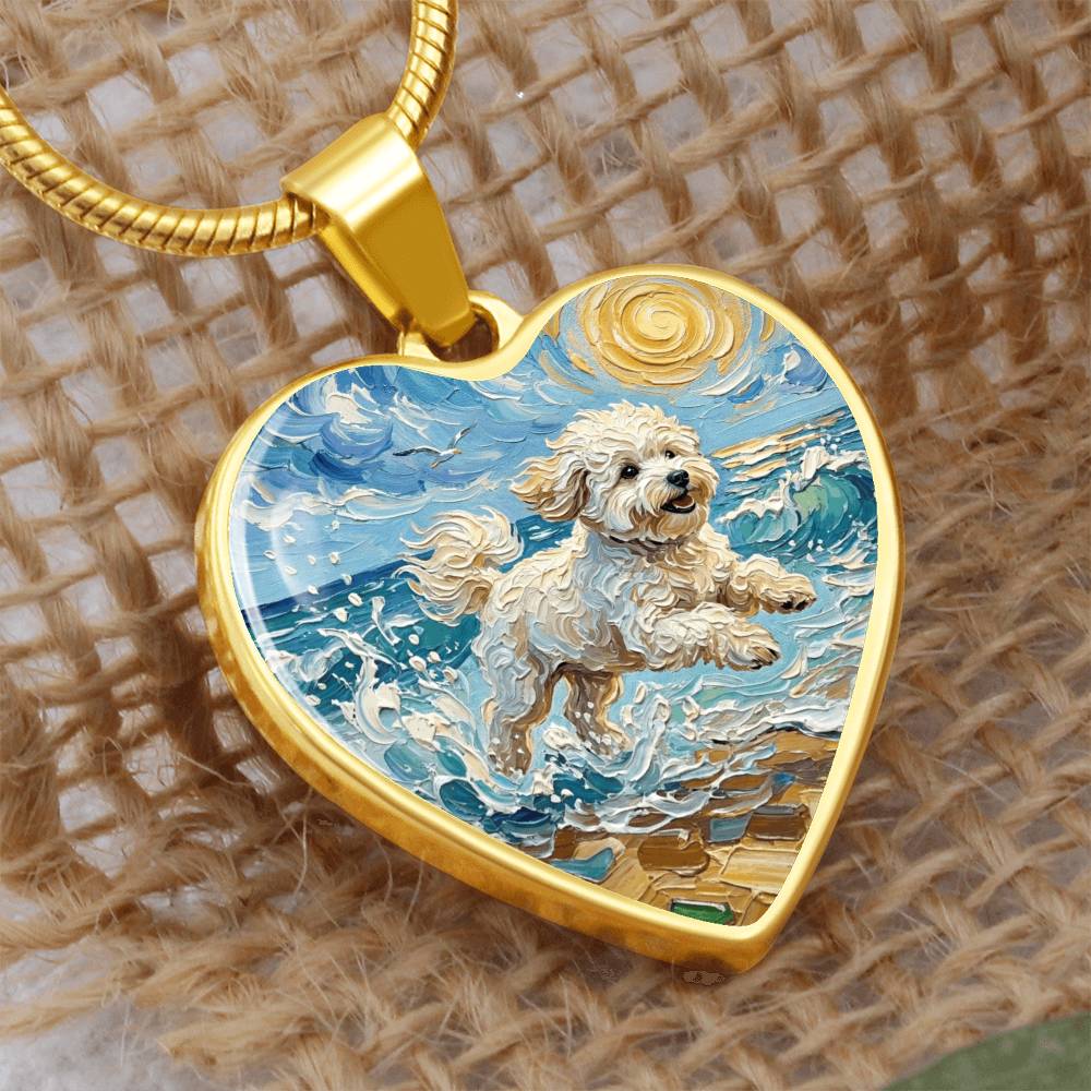 Beach Day - Bichon Frise 2 Heart Necklace