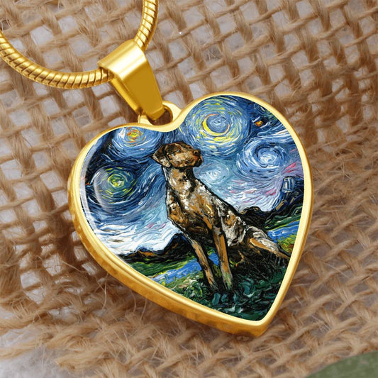 Catahoula Leopard Dog Starry Night Heart Necklace