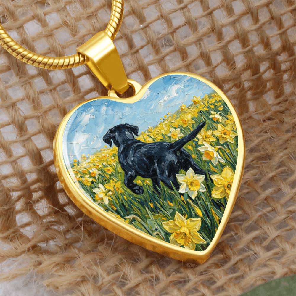Amongst The Flowers - Black Labrador Heart Necklace