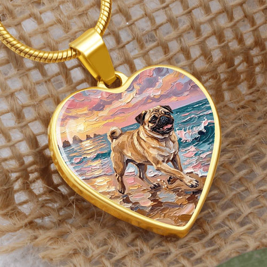 Summer Sunset - Fawn Pug Heart Necklace