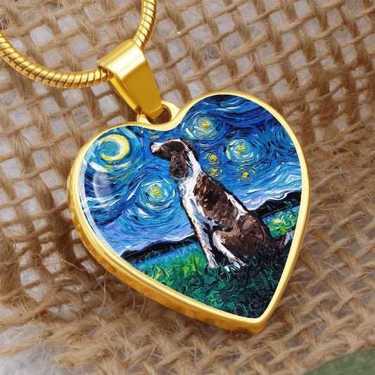English Springer Spaniel Starry Night Heart Necklace