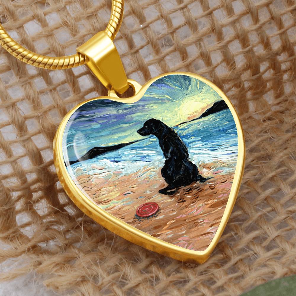 Beach Days - Black Labrador with Frisbee Heart Necklace