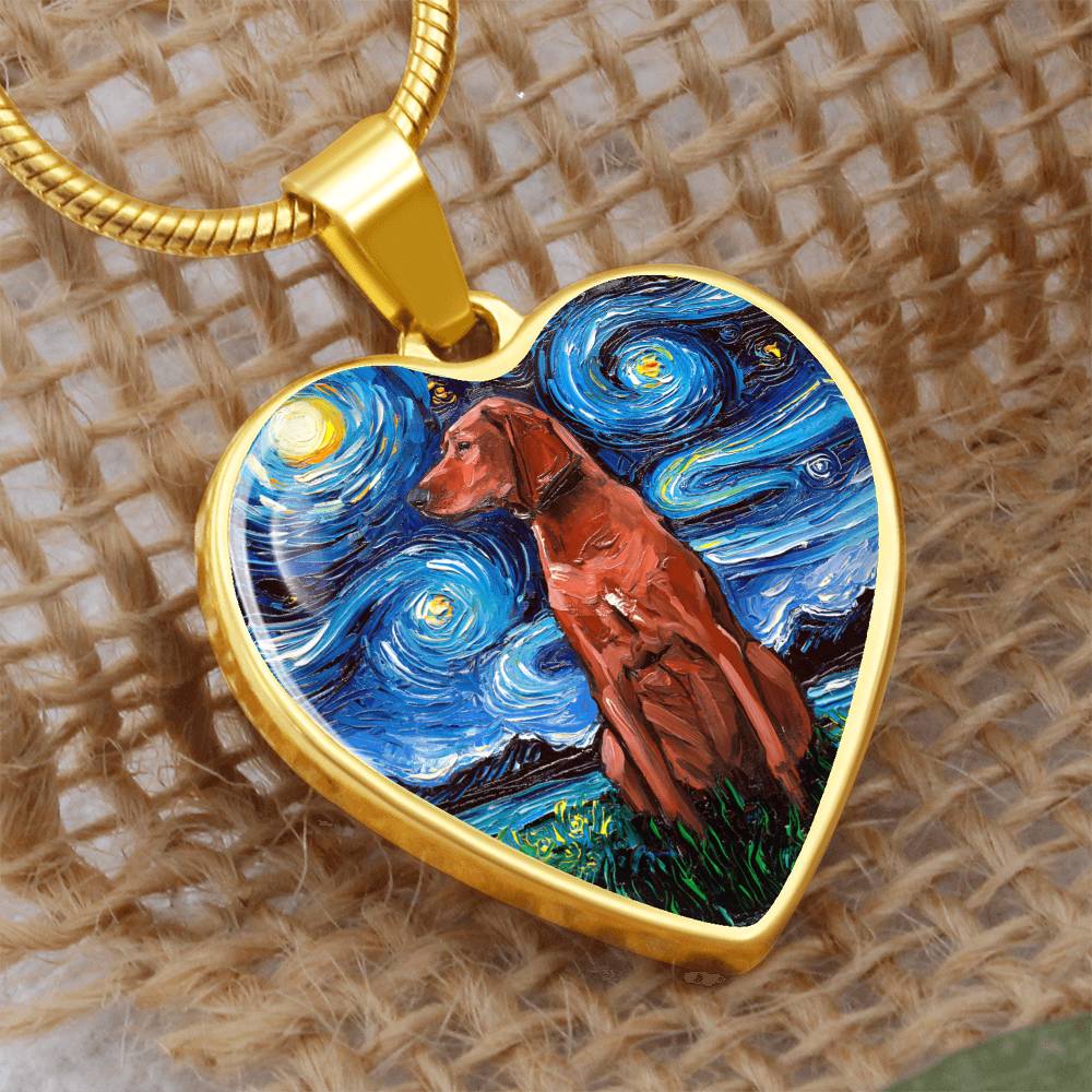 Redbone Coonhound Starry Night Heart Necklace