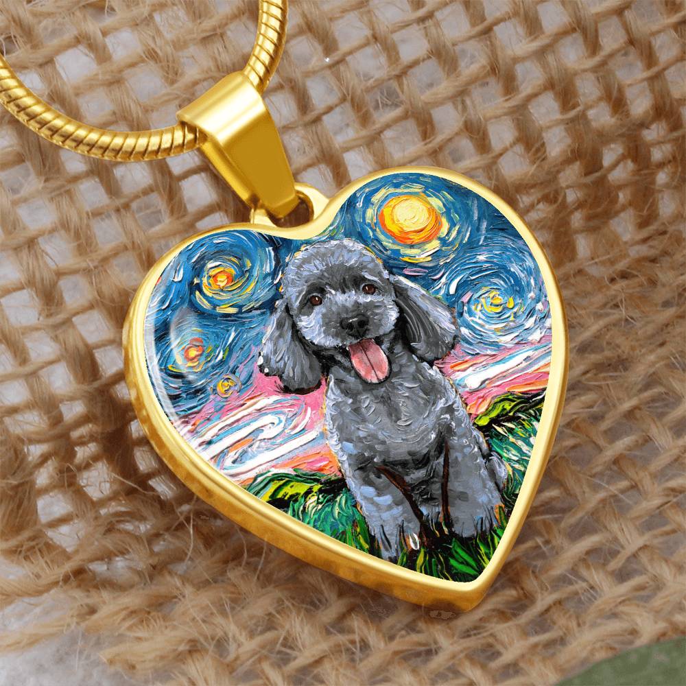 Silver Poodle Starry Night Heart Necklace