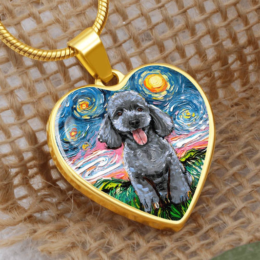 Silver Poodle Starry Night Heart Necklace