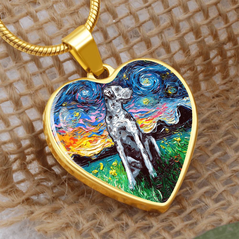 Merle Great Dane Starry Night Heart Necklace