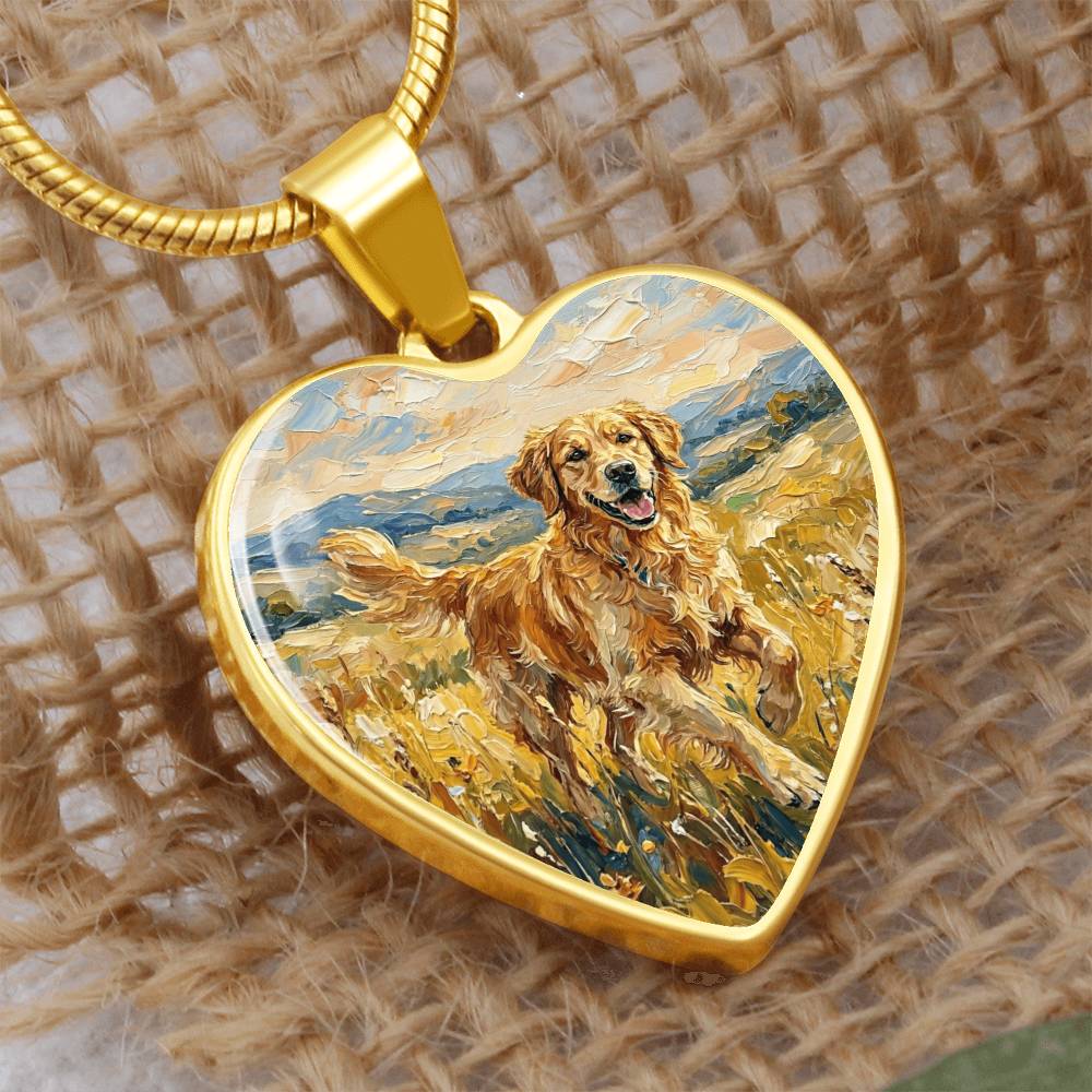 Happy Golden Retriever Heart Necklace
