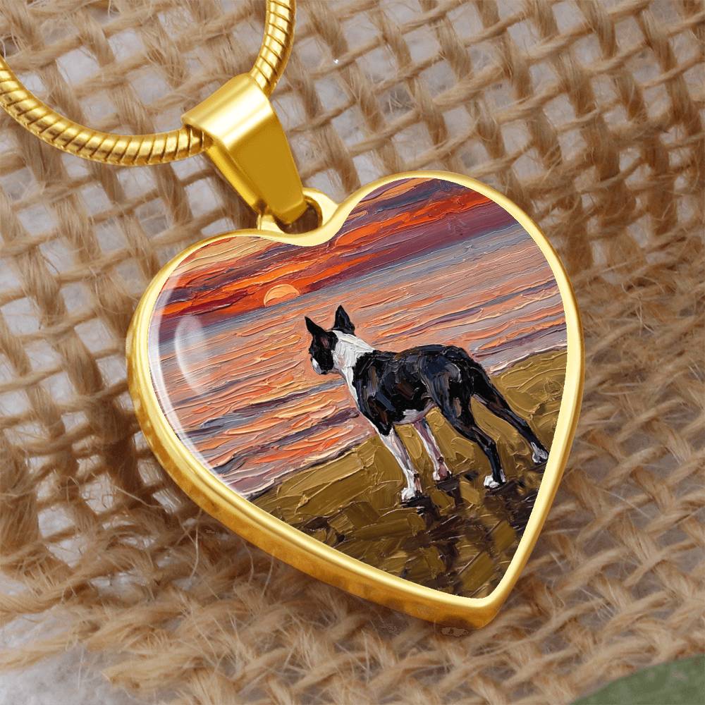 Beach Night - Boston Terrier Heart Necklace