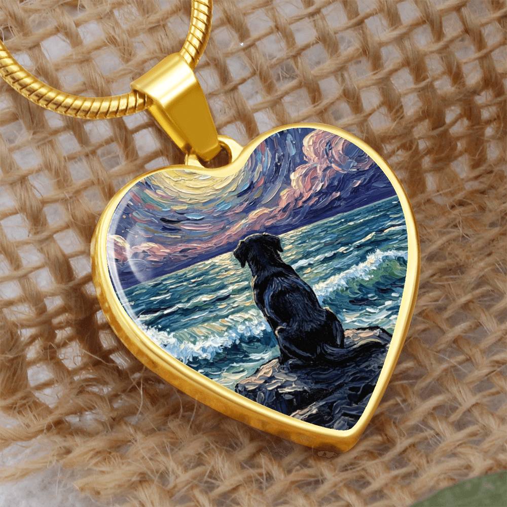 Beach Night - Black Labrador Heart Necklace
